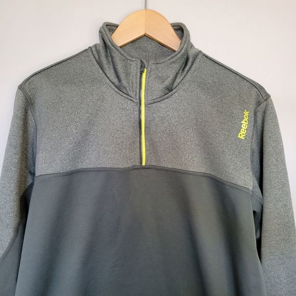 Reebok Playwarm Men's Large 1/4 Zip Lightweight Sweatshirt Pullover Gray Green - Picture 3 of 16